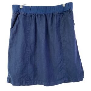 Allen Allen USA Nordstrom Navy Blue Pull On Linen Skirt Sz XL Resort Wear Summer